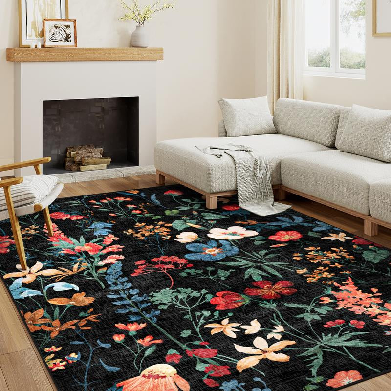 [Mother'S Day] Wondrg Pink/Green Pet Friendly Area Rug Boho Living Room Rug Floral Washable Bedroom Carpet Non Slip Winter Indoor Rug Large Low Pile Accent Rug Lightweight Throw Rug for Office Dining Room Nursery Farmhouse Modern Classic
