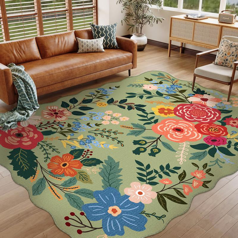 [Mother'S Day] Wondrg Pink/Green Pet Friendly Area Rug Boho Living Room Rug Floral Washable Bedroom Carpet Non Slip Winter Indoor Rug Large Low Pile Accent Rug Lightweight Throw Rug for Office Dining Room Nursery Farmhouse Modern Classic