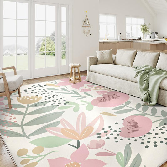 [Mother'S Day] Wondrg Pink/Green Pet Friendly Area Rug Boho Living Room Rug Floral Washable Bedroom Carpet Non Slip Winter Indoor Rug Large Low Pile Accent Rug Lightweight Throw Rug for Office Dining Room Nursery Farmhouse Modern Classic
