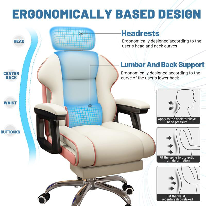 Executive Computer Chair Home Office Desk Chair,Adjustable Angle, Ergonomic Adjustable Height PU Leather Chairs with Cushions Armrest for Long Time Seating-High Office Chair with Footrest