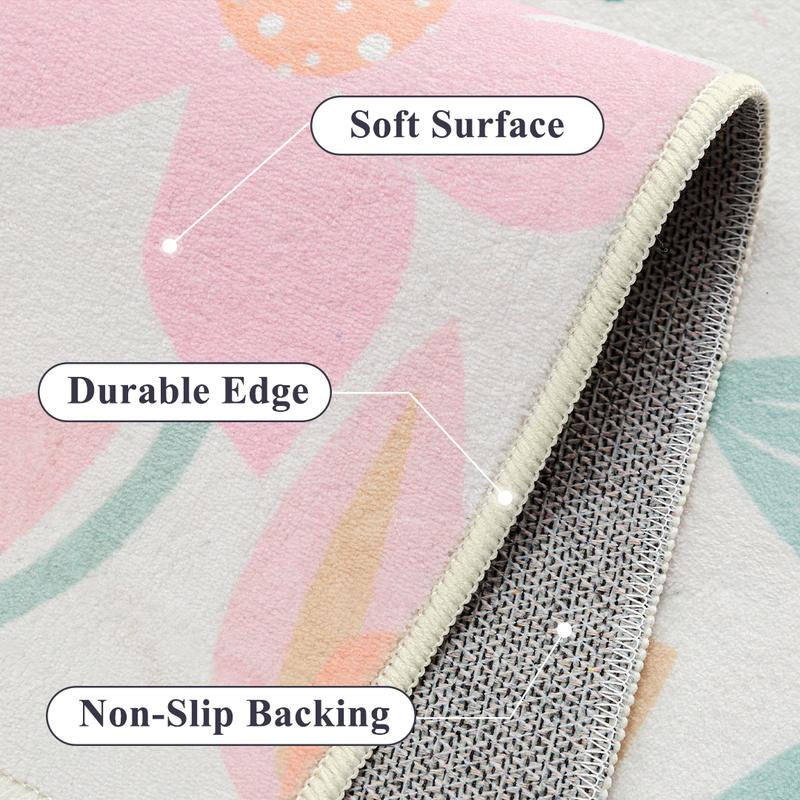 [Mother'S Day] Wondrg Pink/Green Pet Friendly Area Rug Boho Living Room Rug Floral Washable Bedroom Carpet Non Slip Winter Indoor Rug Large Low Pile Accent Rug Lightweight Throw Rug for Office Dining Room Nursery Farmhouse Modern Classic