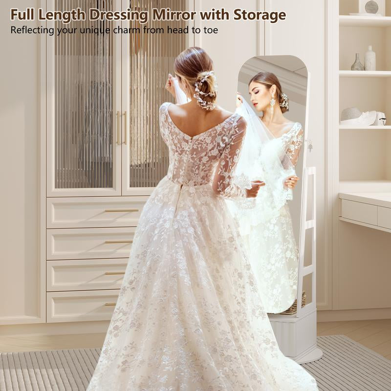 Miu Round-Corner Design Full-Length Mirror with 360° Swivel & Led-Lit Features, Bottom Drawer Storage, Lockable Design Brush Cabinet