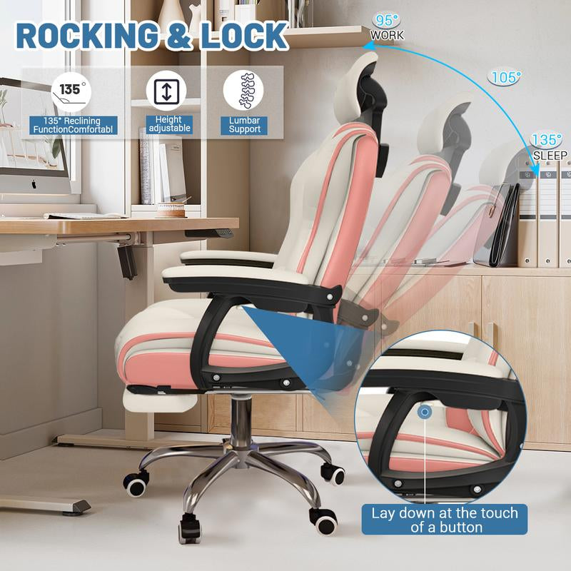 Executive Computer Chair Home Office Desk Chair,Adjustable Angle, Ergonomic Adjustable Height PU Leather Chairs with Cushions Armrest for Long Time Seating-High Office Chair with Footrest