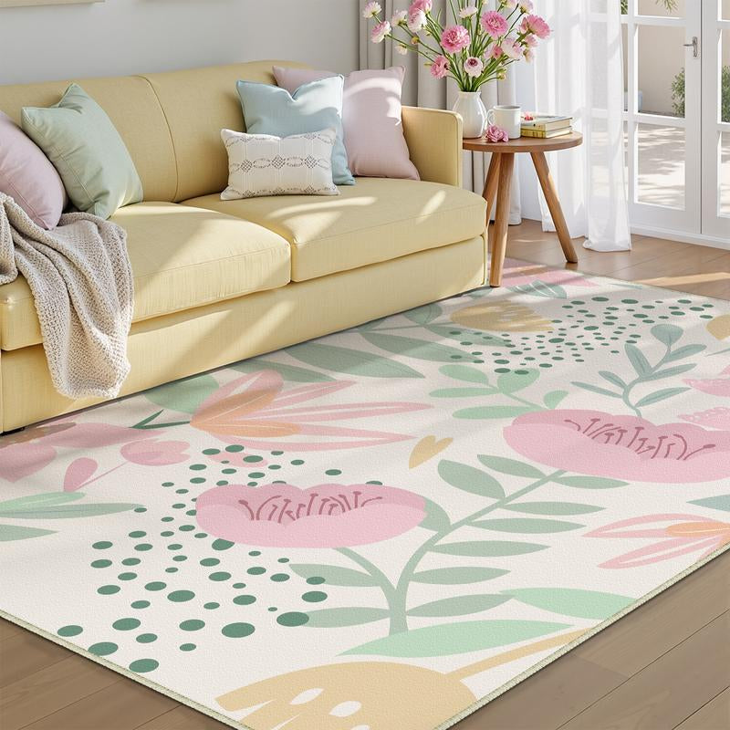 [Mother'S Day] Wondrg Pink/Green Pet Friendly Area Rug Boho Living Room Rug Floral Washable Bedroom Carpet Non Slip Winter Indoor Rug Large Low Pile Accent Rug Lightweight Throw Rug for Office Dining Room Nursery Farmhouse Modern Classic