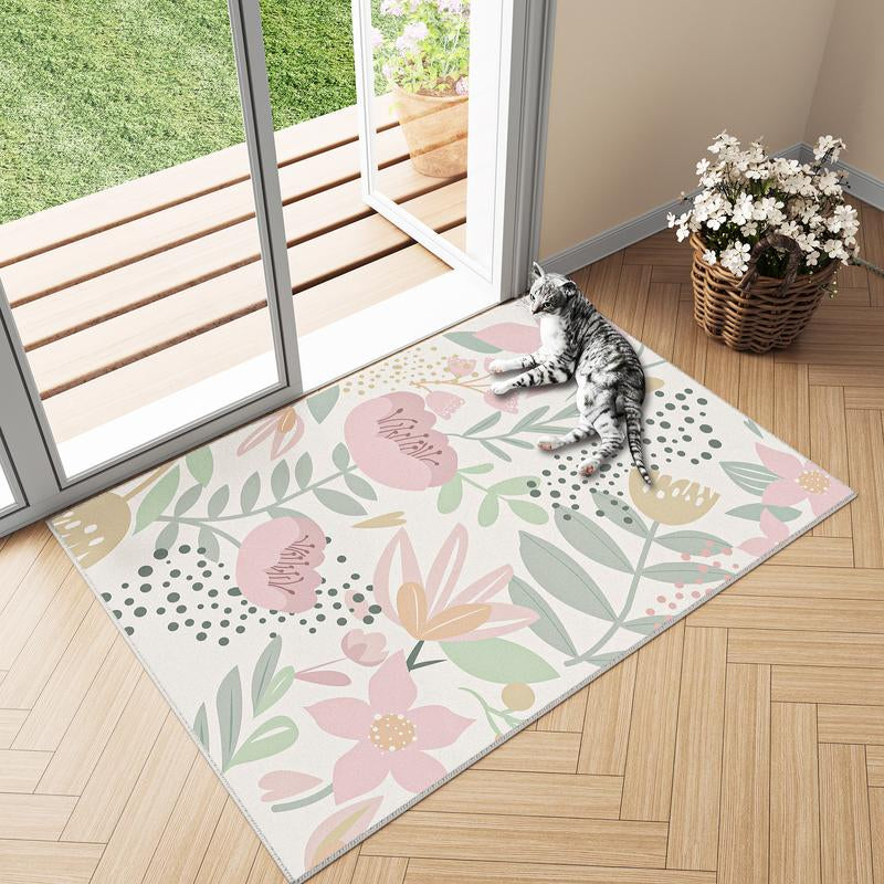 [Mother'S Day] Wondrg Pink/Green Pet Friendly Area Rug Boho Living Room Rug Floral Washable Bedroom Carpet Non Slip Winter Indoor Rug Large Low Pile Accent Rug Lightweight Throw Rug for Office Dining Room Nursery Farmhouse Modern Classic