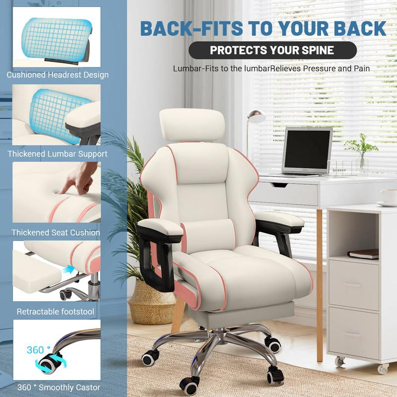 Executive Computer Chair Home Office Desk Chair,Adjustable Angle, Ergonomic Adjustable Height PU Leather Chairs with Cushions Armrest for Long Time Seating-High Office Chair with Footrest