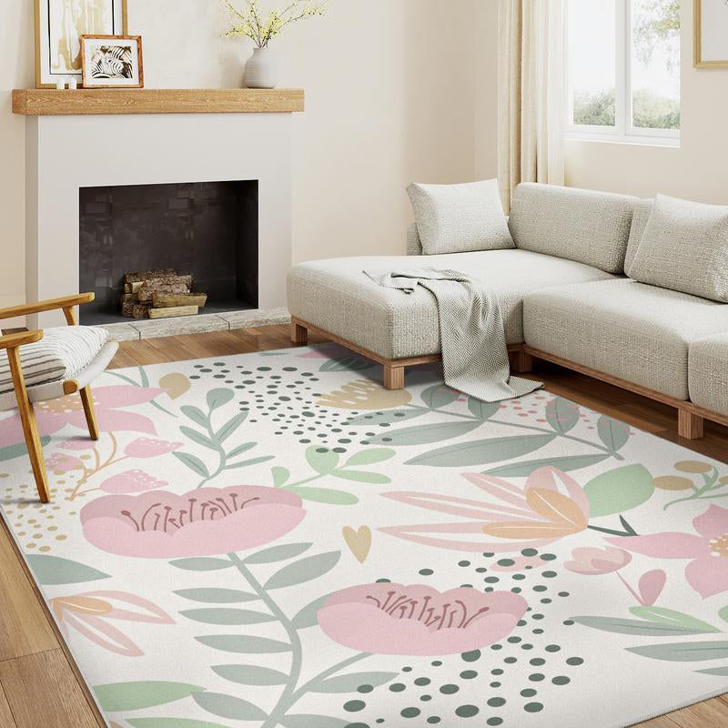 [Mother'S Day] Wondrg Pink/Green Pet Friendly Area Rug Boho Living Room Rug Floral Washable Bedroom Carpet Non Slip Winter Indoor Rug Large Low Pile Accent Rug Lightweight Throw Rug for Office Dining Room Nursery Farmhouse Modern Classic