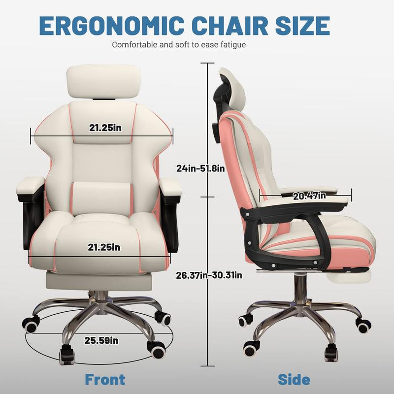 Executive Computer Chair Home Office Desk Chair,Adjustable Angle, Ergonomic Adjustable Height PU Leather Chairs with Cushions Armrest for Long Time Seating-High Office Chair with Footrest