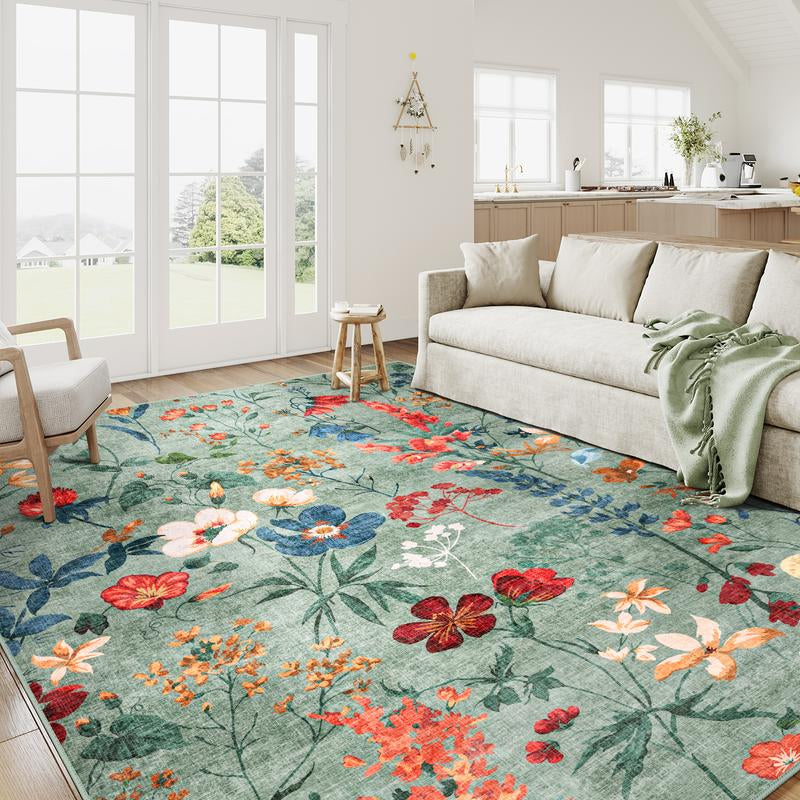 [Mother'S Day] Wondrg Pink/Green Pet Friendly Area Rug Boho Living Room Rug Floral Washable Bedroom Carpet Non Slip Winter Indoor Rug Large Low Pile Accent Rug Lightweight Throw Rug for Office Dining Room Nursery Farmhouse Modern Classic
