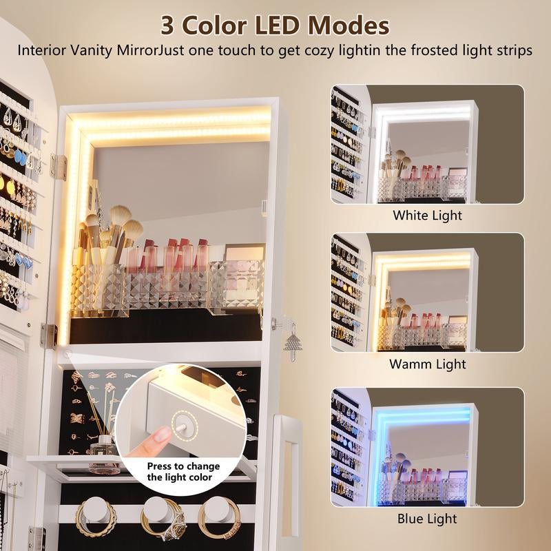Miu Round-Corner Design Full-Length Mirror with 360° Swivel & Led-Lit Features, Bottom Drawer Storage, Lockable Design Brush Cabinet