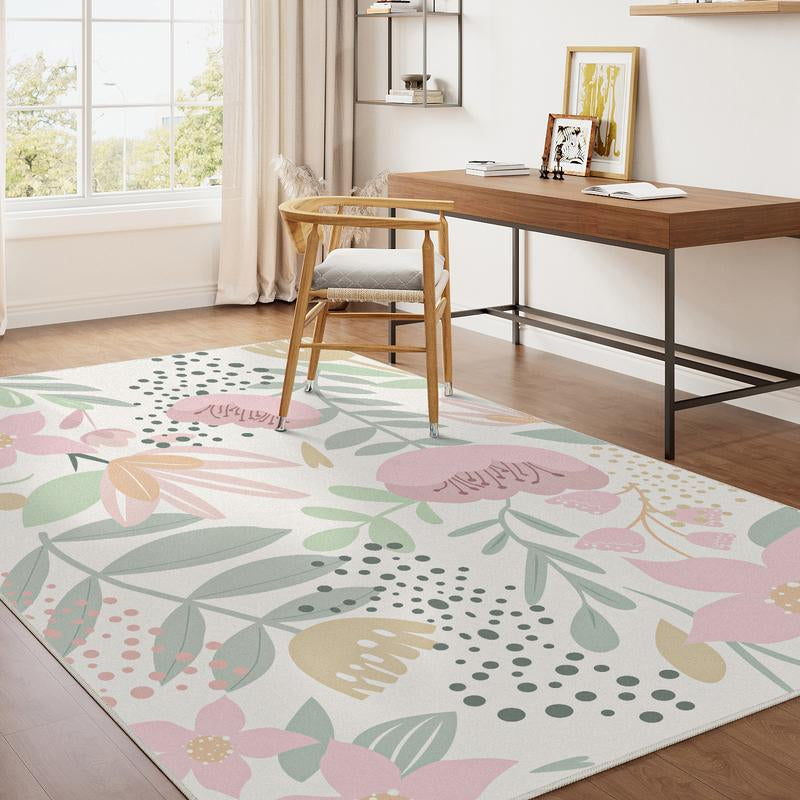 [Mother'S Day] Wondrg Pink/Green Pet Friendly Area Rug Boho Living Room Rug Floral Washable Bedroom Carpet Non Slip Winter Indoor Rug Large Low Pile Accent Rug Lightweight Throw Rug for Office Dining Room Nursery Farmhouse Modern Classic