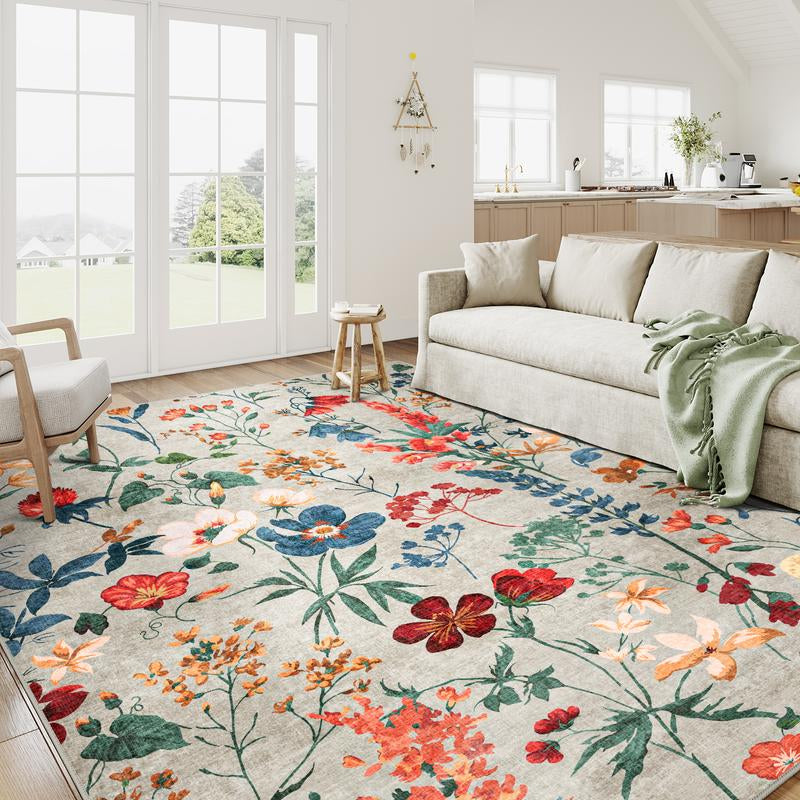 [Mother'S Day] Wondrg Pink/Green Pet Friendly Area Rug Boho Living Room Rug Floral Washable Bedroom Carpet Non Slip Winter Indoor Rug Large Low Pile Accent Rug Lightweight Throw Rug for Office Dining Room Nursery Farmhouse Modern Classic